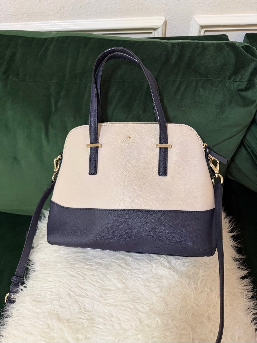 kate spade Two-Tone Cream and Navy Saffiano Dome Satchel